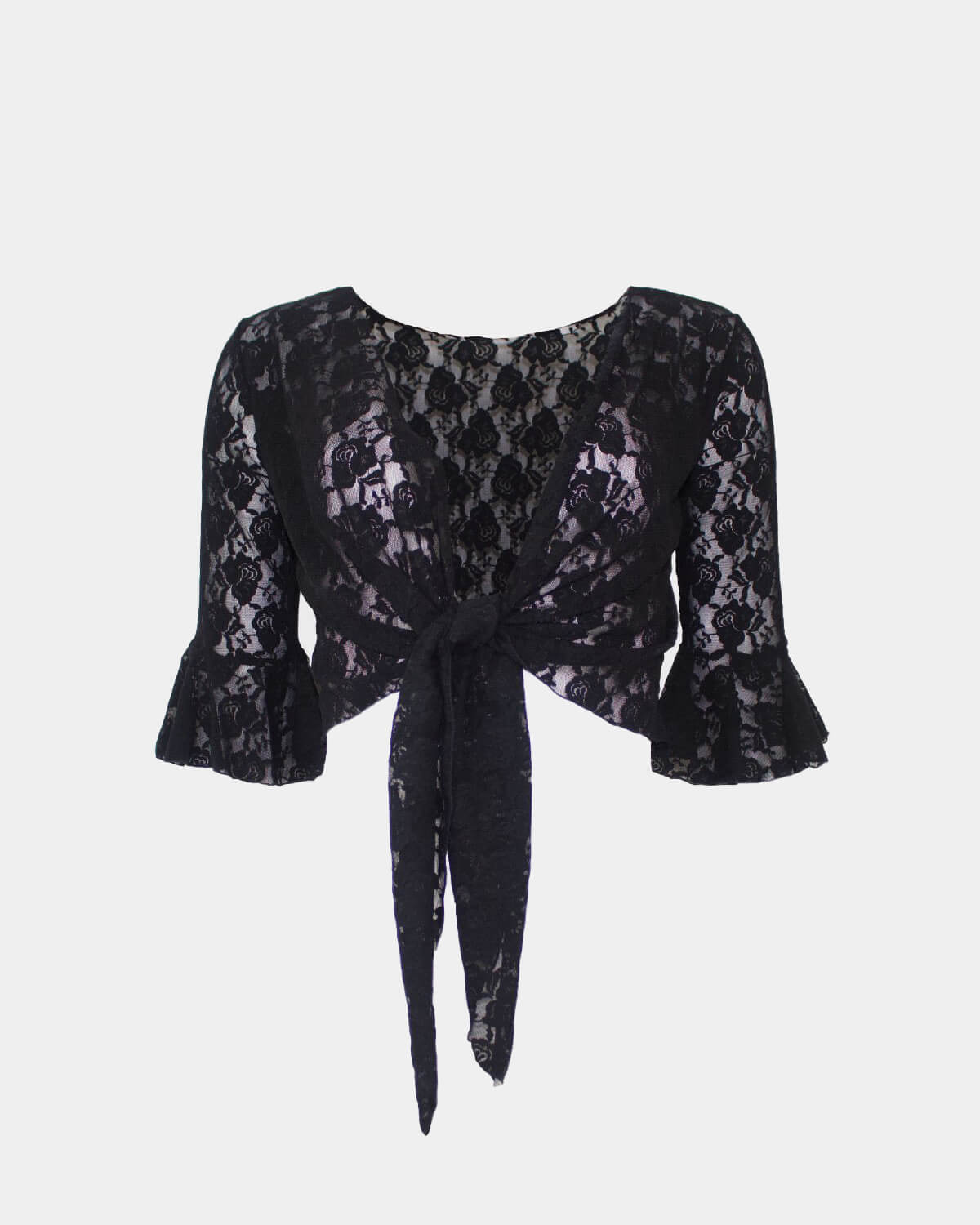 Black Lace Flamenco Blouse crossed with ruffle on the sleeves XS