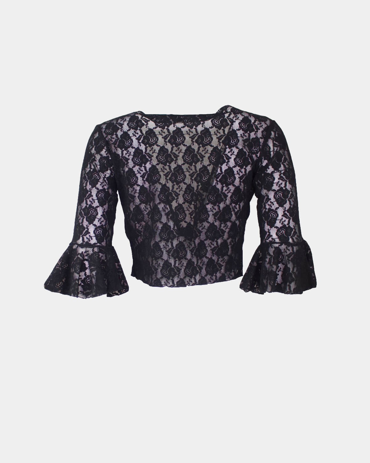 Black Lace Flamenco Blouse crossed with ruffle on the sleeves XS