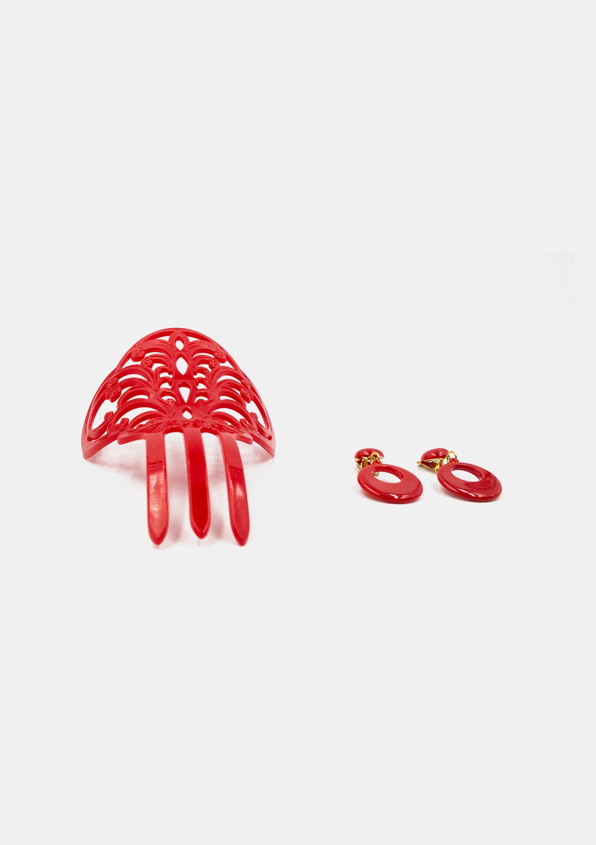 Flamenco comb girl red with earrings clip model