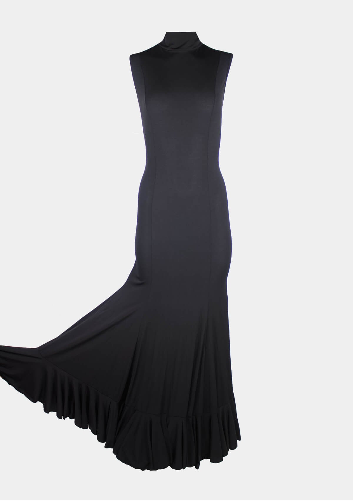 Black Flamenco Dress High Neck and one Ruffle dance and practice XS