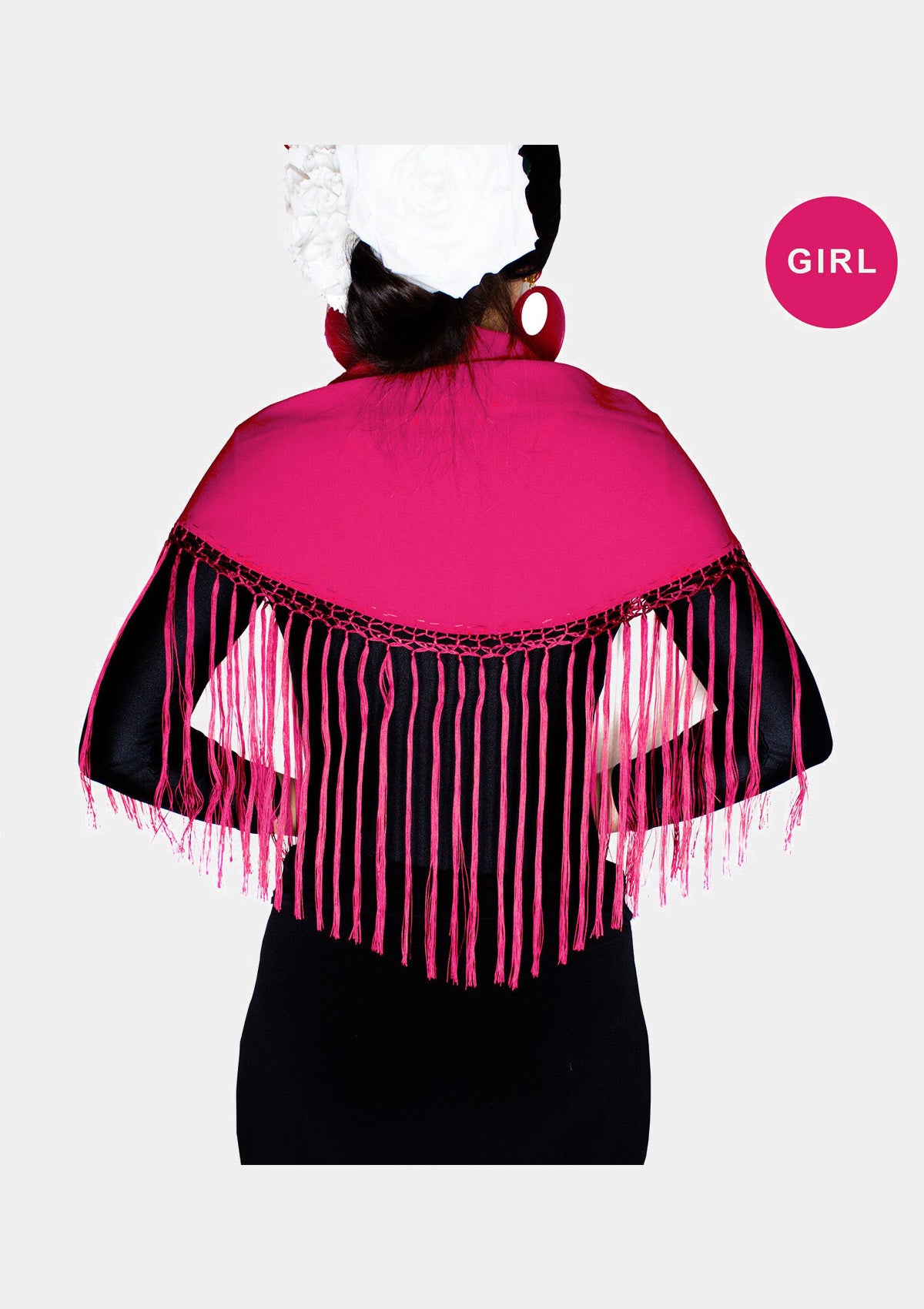 Girl shawl red mantoncillo triangle silk fringes for children up to 5 years