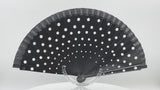 Flamenco wooden hand fan black with polka dots Lunares in white 8 inches (21 cm)
