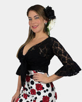 Black Lace Flamenco Blouse crossed with ruffle on the sleeves