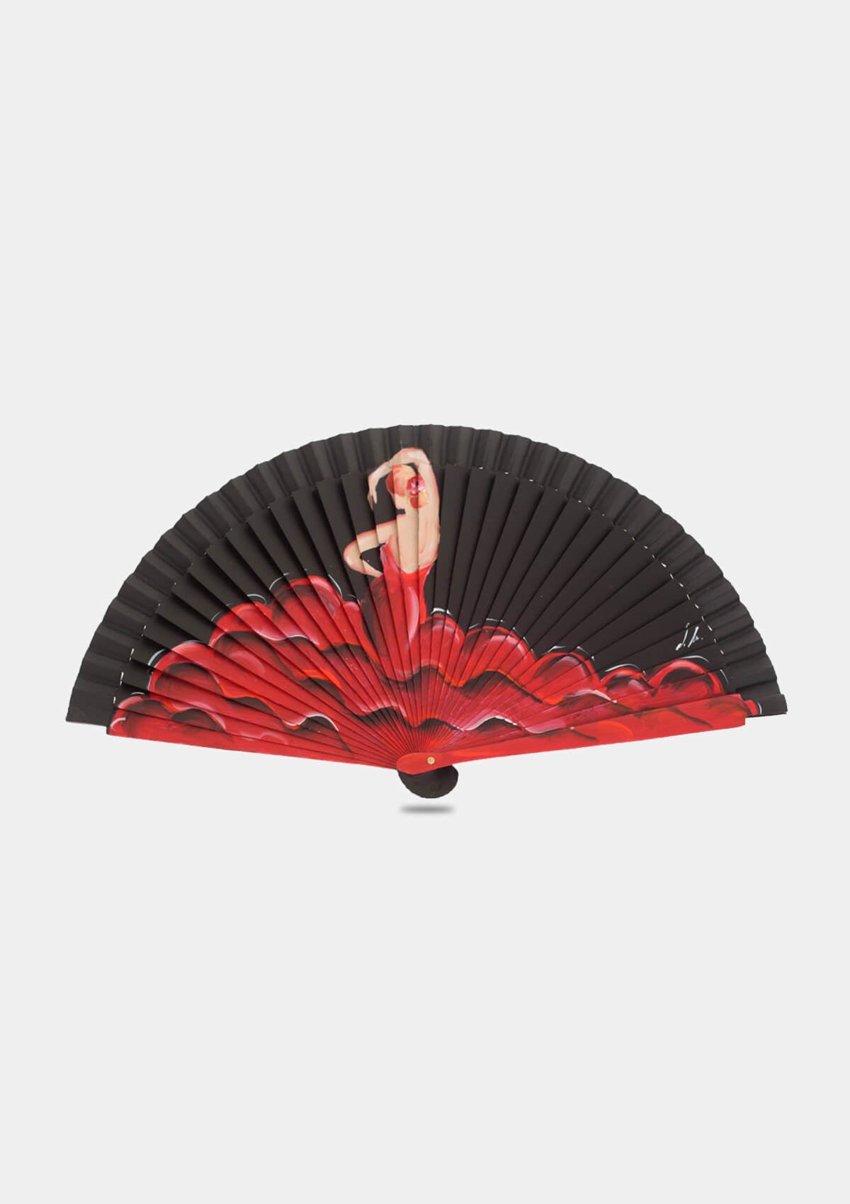 Flamenco wooden hand fan black hand painted Flamenca dancer 8 inches (21 cm)