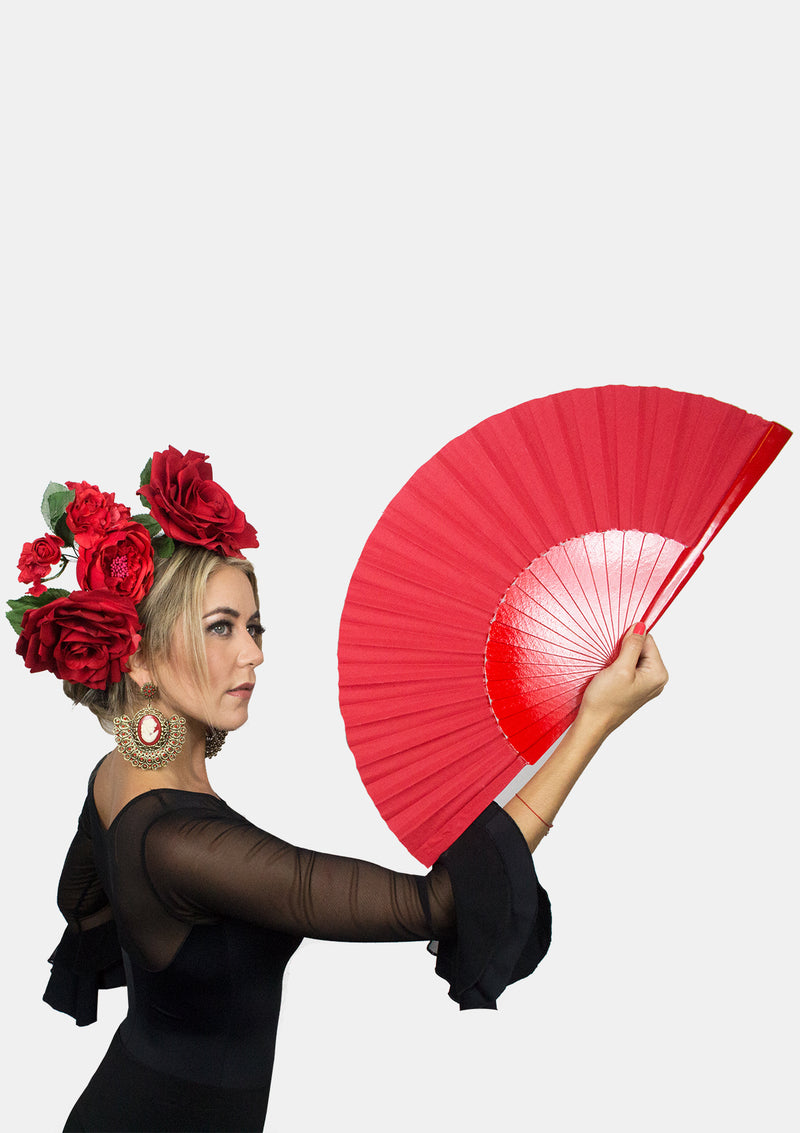 12 inches hand fan red