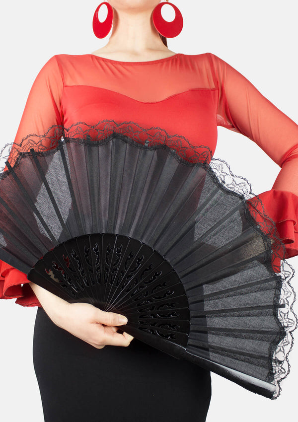 Spanish hand fan pericon black with lace