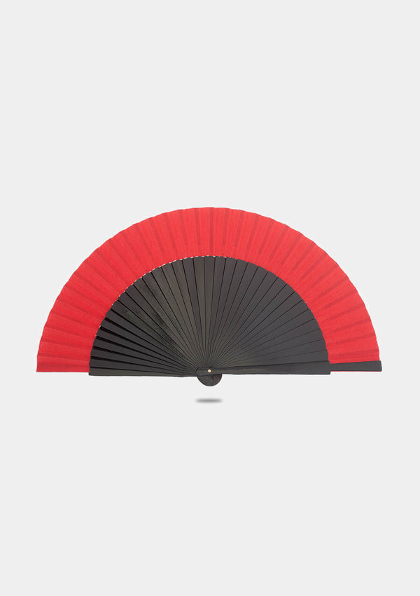 Spanish wooden black hand fan with red border