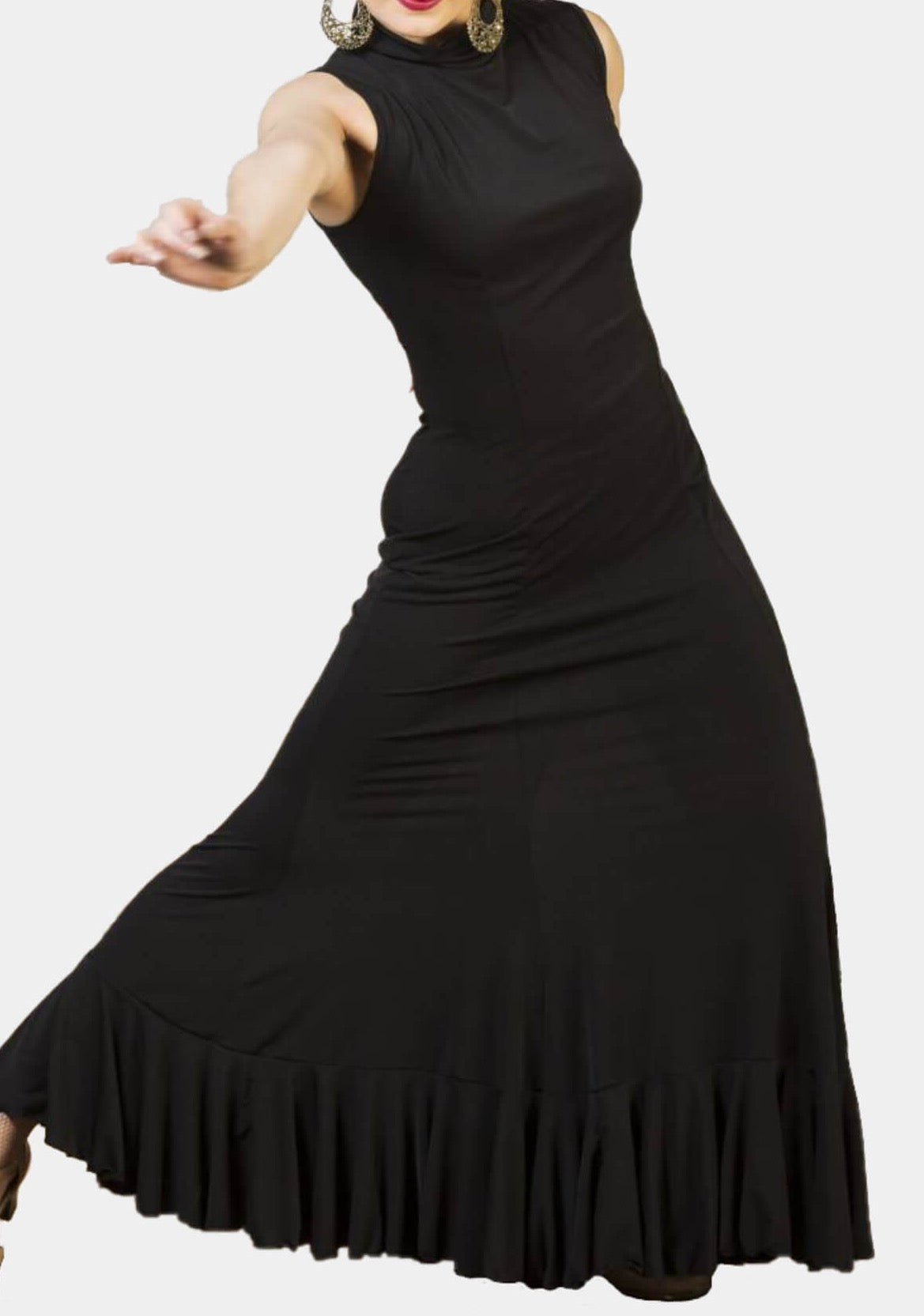 Black Flamenco Dress High Neck and one Ruffle dance and practice XS